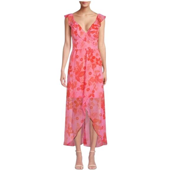 NWOT Guess Floral Ruffle Chiffon High Low Midi Dress – Sz 10 - Picture 1 of 10